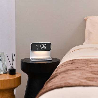 3-in-1 Wireless Bedside LCD Lamp with Alarm