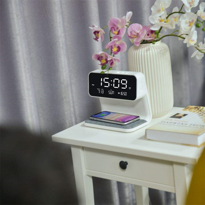 3-in-1 Wireless Bedside LCD Lamp with Alarm