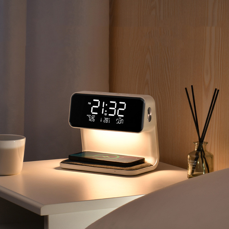 3-in-1 Wireless Bedside LCD Lamp with Alarm